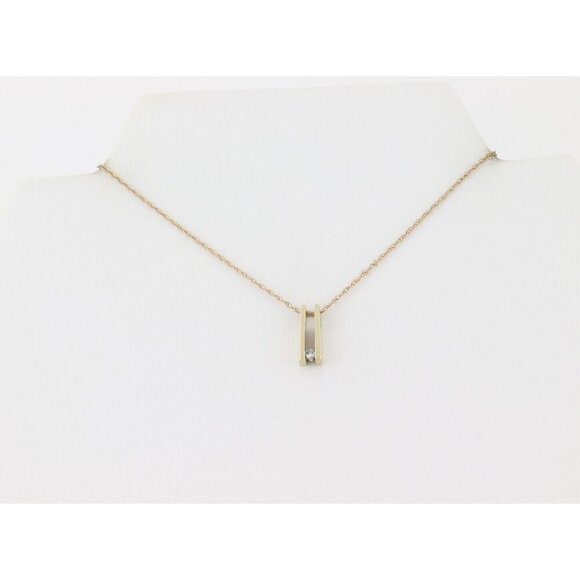 10k Yellow Gold Diamond Necklace 18" Chain - Picture 6 of 8